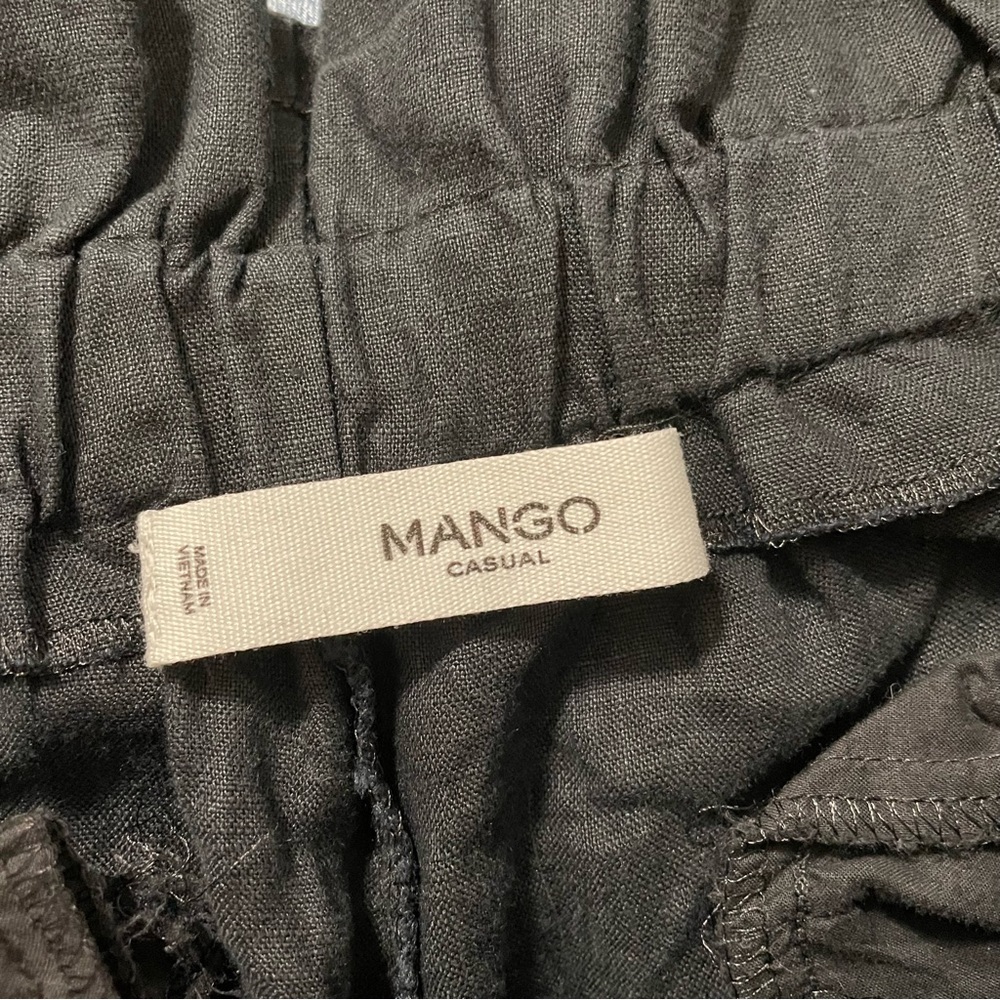Mango Tie waist paper bag wideleg linen trousers women’s black sz.S - Picture 4 of 5